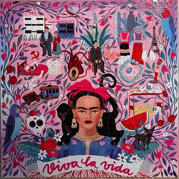 EUC [eeBoo] Viva La Vida Puzzle <1000 Piece & Love> Frida Kahlo Jigsaw + Poster - Picture 1 of 16